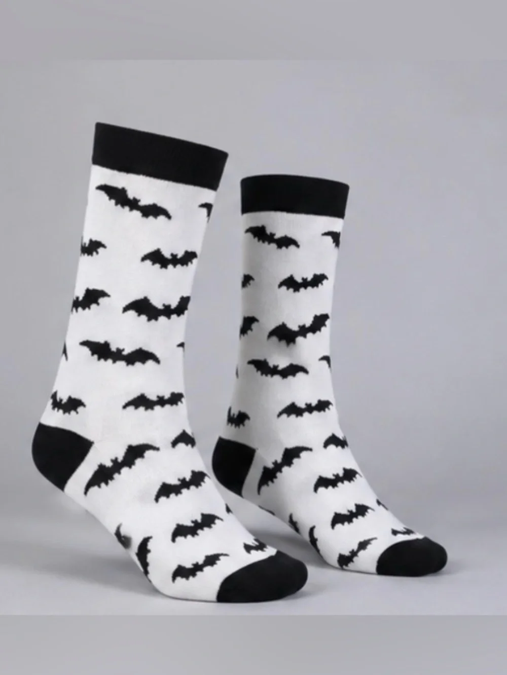 Men's Black & White Bat Pattern Crew Socks